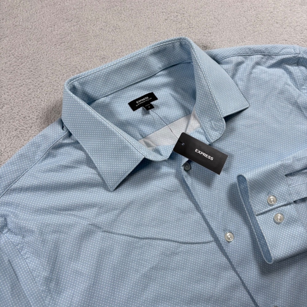 Express‎ Mens Slim Modern Tech 1MX Shirt XL Light Blue Polka Dot Long Sleeve New